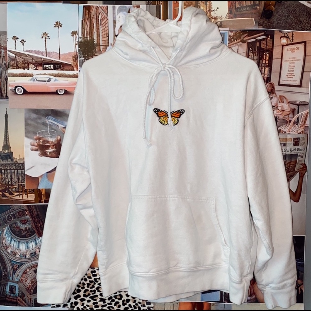 brandy melville white butterfly hoodie